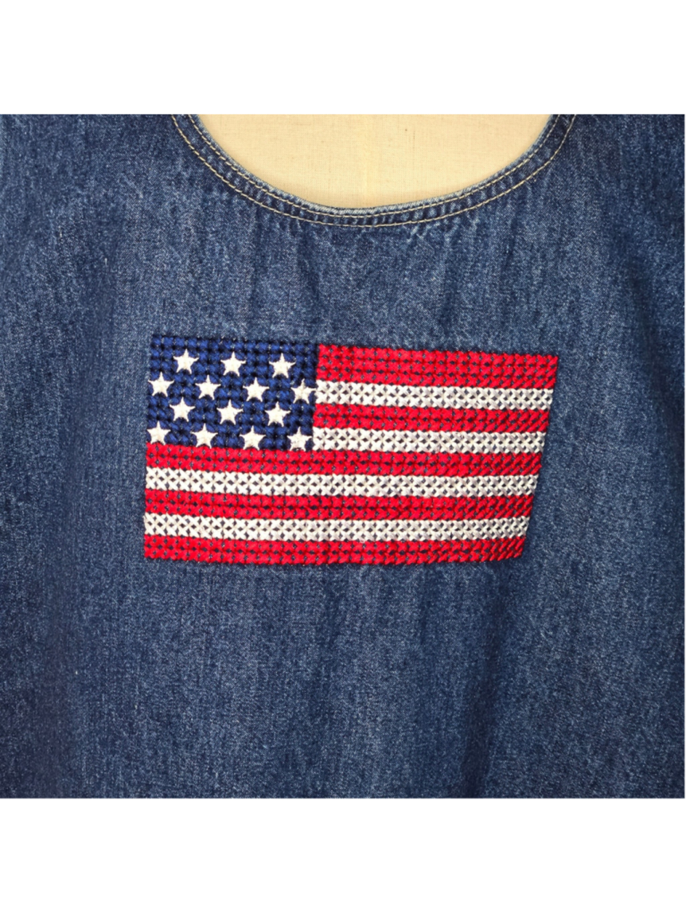 Sunshine Apparel Sleeveless Blue Denim Jumper American Flag Maxi Dress Plus 2X - Picture 4 of 10